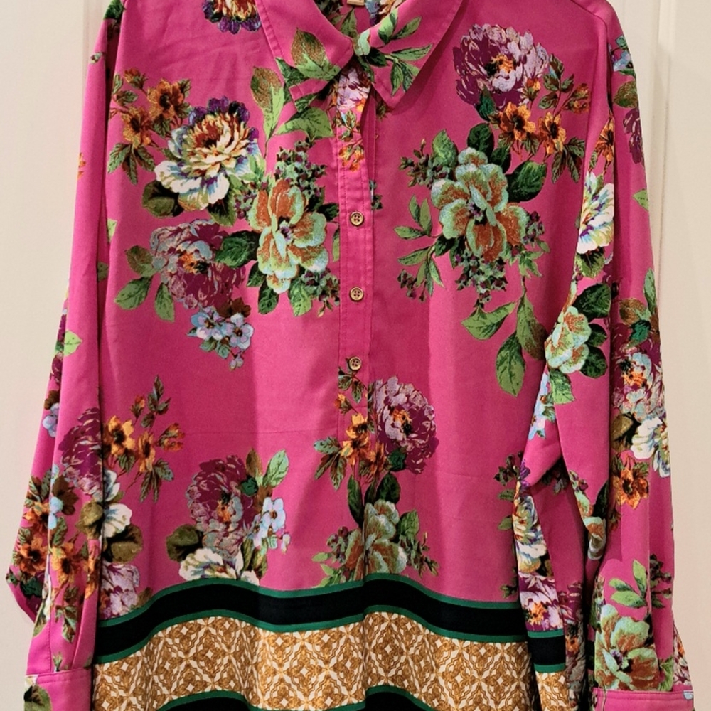 Ellen Tracy Pink Floral Blouse button casual  size 3X - Picture 3 of 13